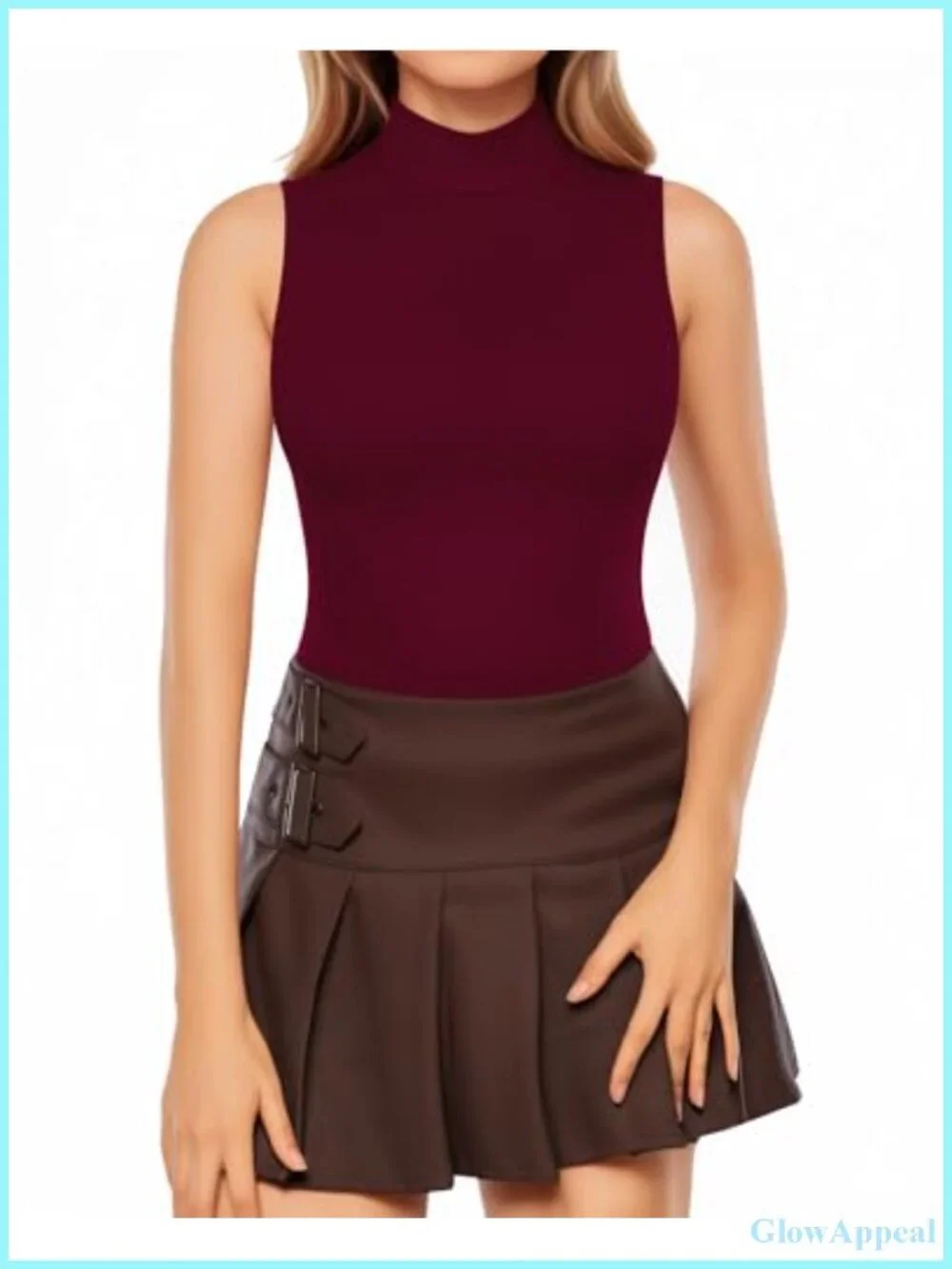 Mock Turtle Neck Sleeveless Bodysuit Tank Top Snap Closure Stretchy